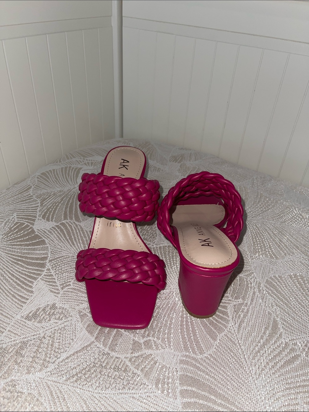 Anne Klein Braided Double-Strap Block Heel Sandals in Fuchsia